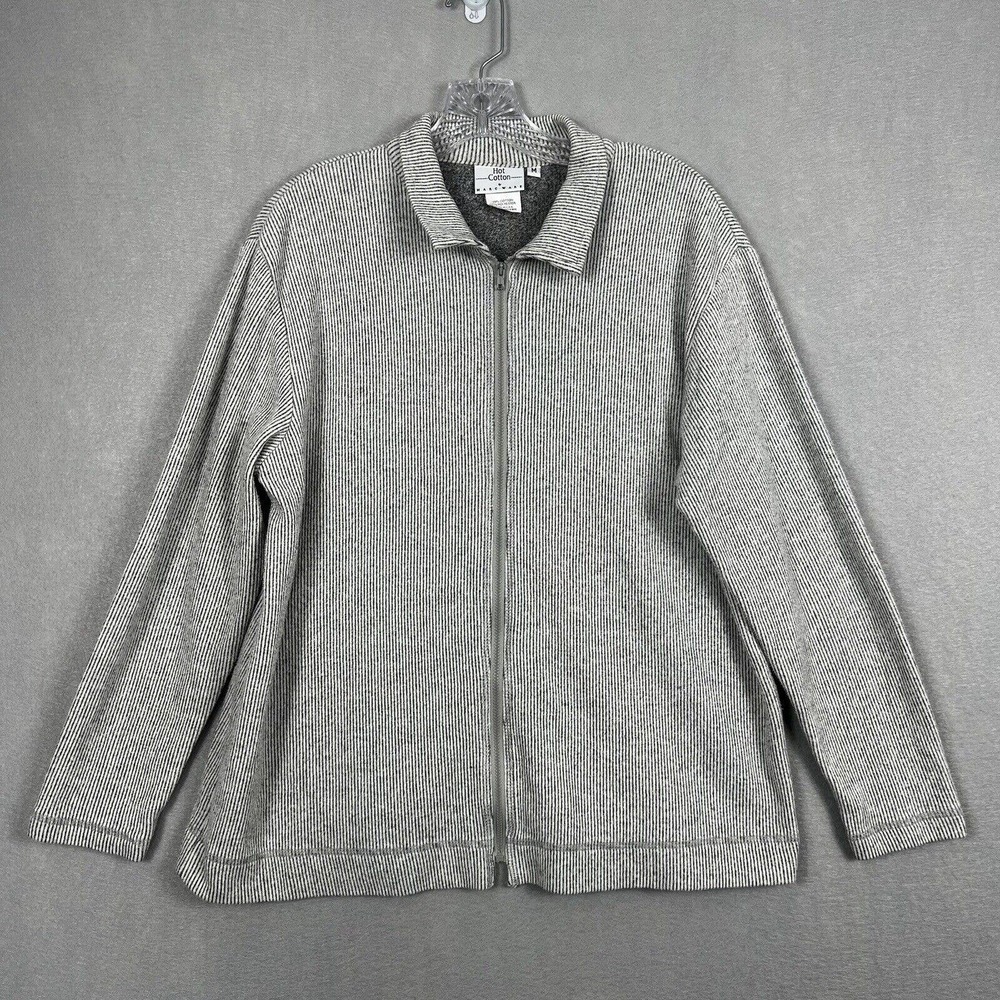 Hot Cotton by Marc Ware Full Zip Jacket Size Medium Gray Striped Shirt Shacket